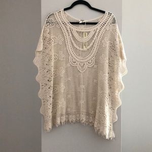 Miss Kelly Ivory Crochet Boho Poncho/Shall S/M